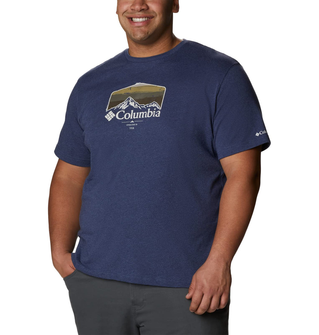 Columbia Men's Thistletown Hills Graphic Short Sleeve, Dark Mountain Heather/Hikers Graphic, 5X Tall