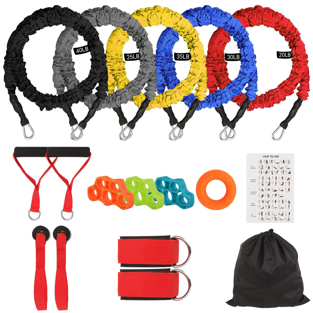 Resistance Bands Set, 15 PCS Adjustable Exercise Tubes with Handles, Door Anchor & Ankle Strap, Home Gym Workout Bands for Men & Women, Strength Training, Fitness Bands, Resistance Tubes,20-40lbs