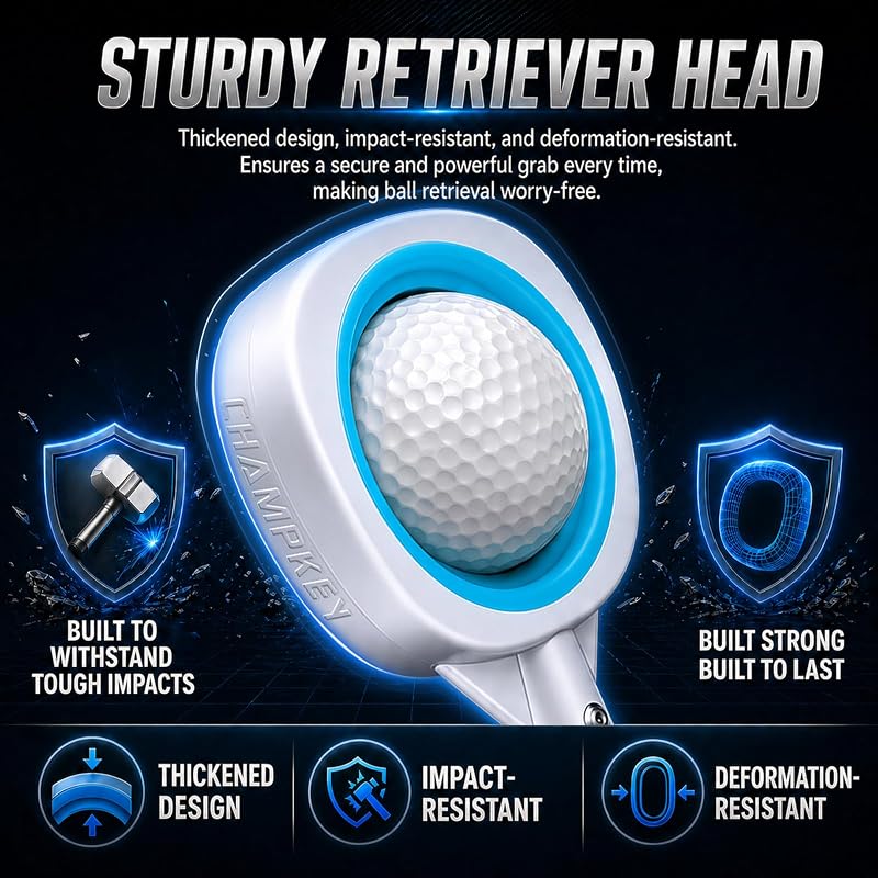 CHAMPKEY 9 Ft Pressure Golf Ball Retriever with Thick Stainless Steel Shaft and Rubber Grip