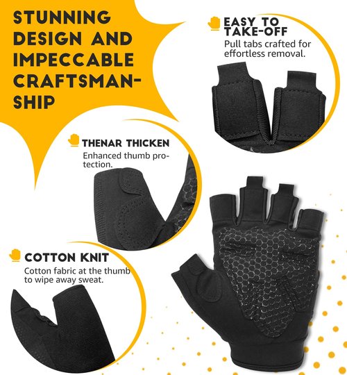 HiRui Workout Gloves for Men Women Kids, Ventilated Exercise Gloves Cycling Gloves with Full Palm Silicone Padding for Fitness Tennis Weightlifting Gym Training (Black, M)