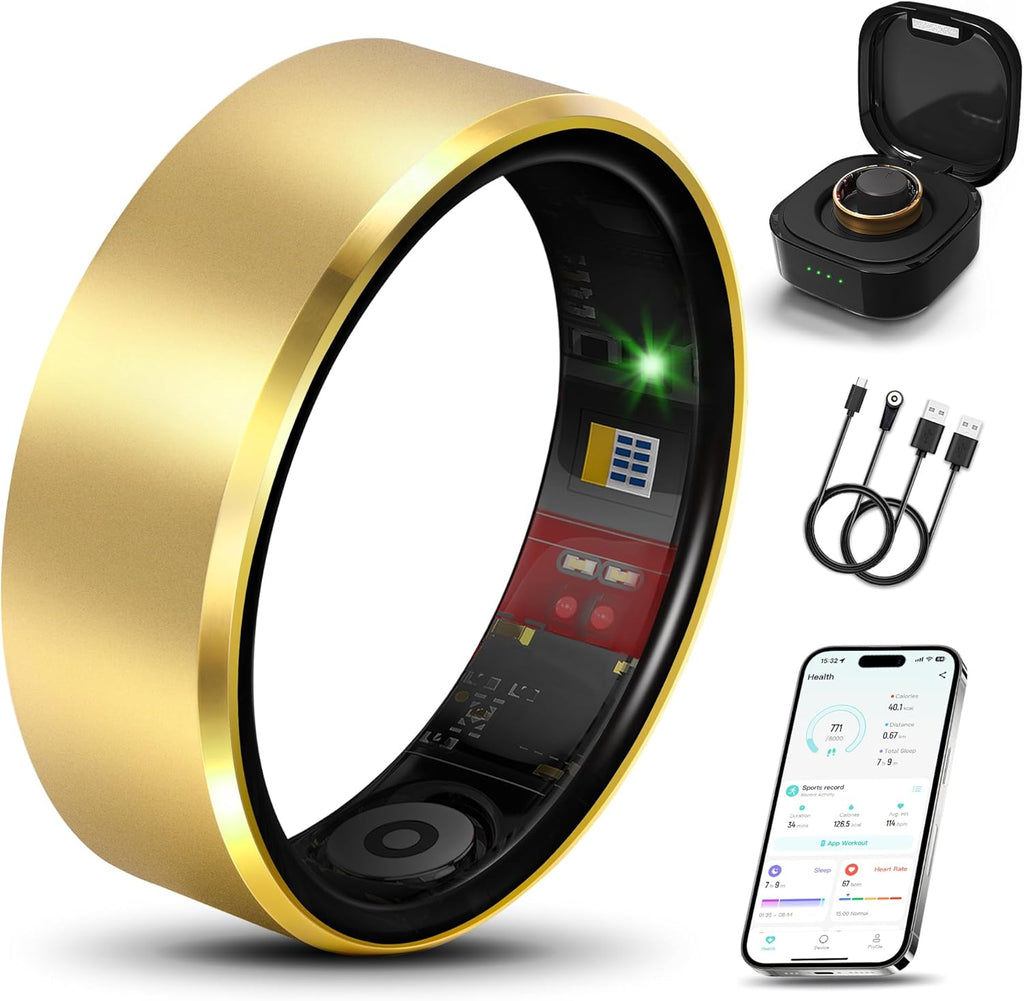 Smart Health Ring 2.0 - Slim, Scratch & Fingerprint Resistant Fitness Tracker for Heart, Blood Oxygen & Pressure Monitoring - Gold 6