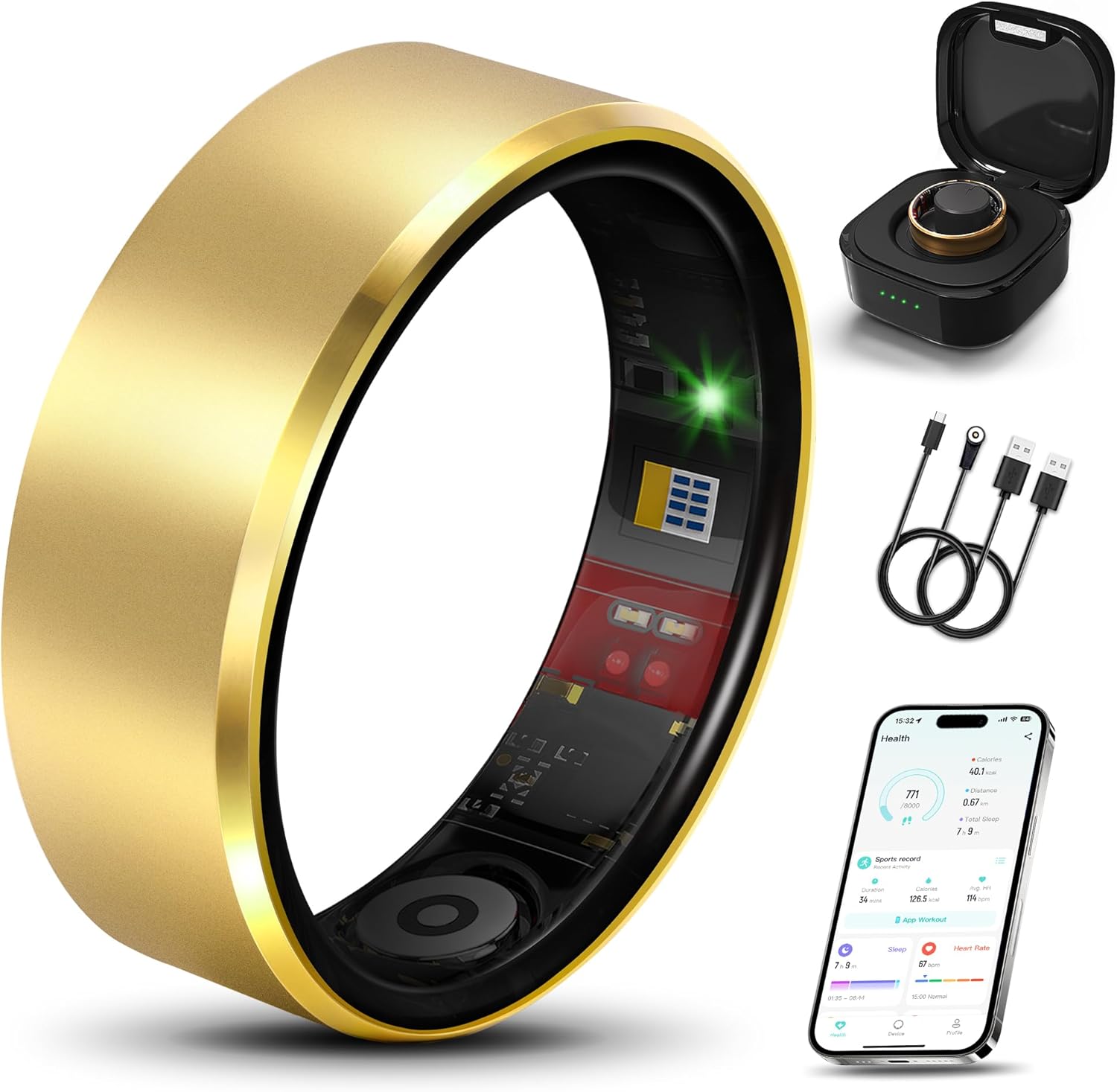 Smart Health Ring 2.0 - Slim, Scratch & Fingerprint Resistant Fitness Tracker for Heart, Blood Oxygen & Pressure Monitoring - Gold 6