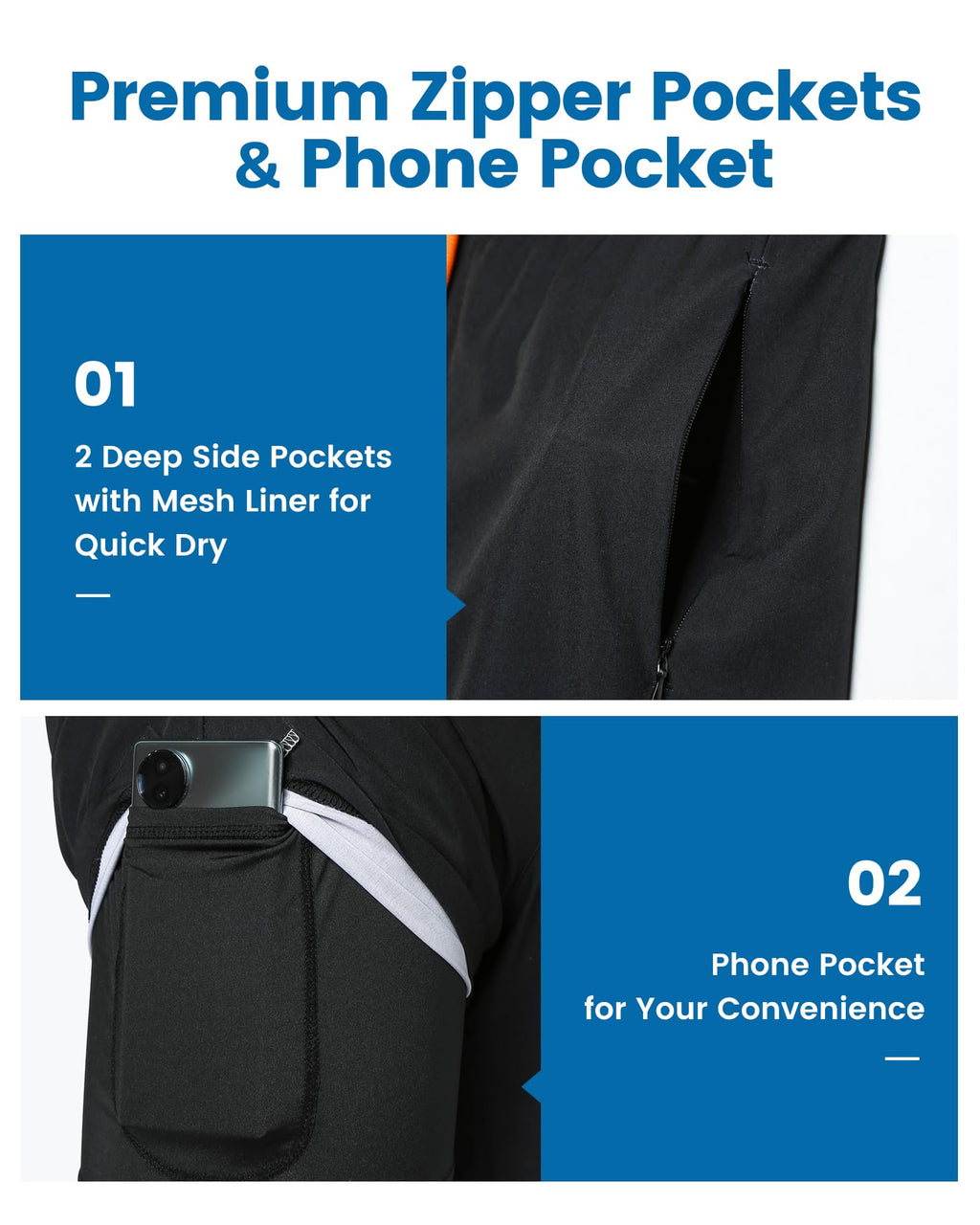 maamgic 2 in 1 Mens Swim Trunks 7 Inch Swim Shorts Swim Suits Board Shorts Black-Black XX-Large