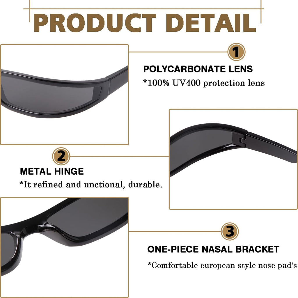 Skiennix Y2K Wrap Around Sunglasses - Futuristic Small Frame Rectangle Shades for Men & Women