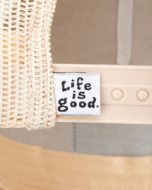 Life is Good Men's Trucker Hat - Mesh-Back Logo Patch Adjustable Baseball Cap, Khaki