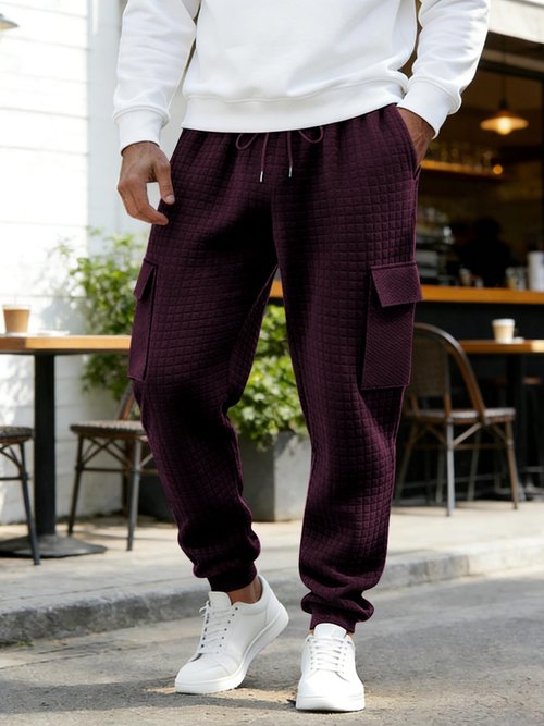 TAFLE Mens Sweatpants Waffle Knit Pants Elastic Waist Drawstring Jogger Sweatpants with Pockets Wine Red