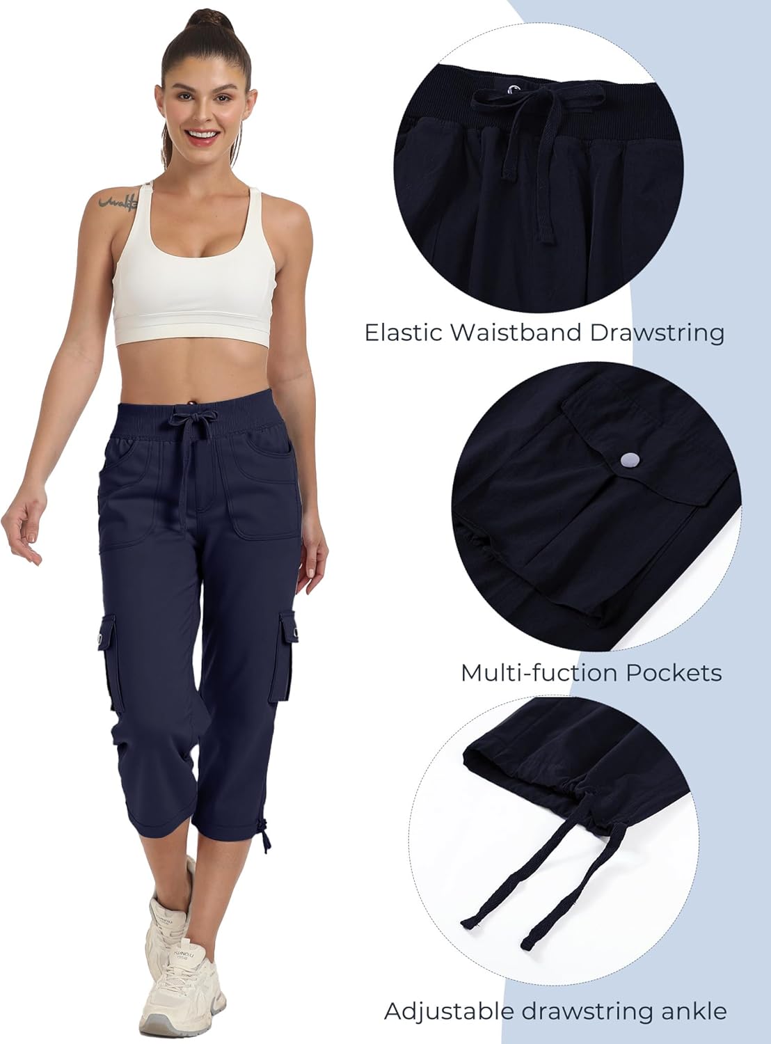 Skiennix Women's Hiking Capri Pants - Quick-Dry Cargo Design with Pockets | Comfortable Loose Fit for Travel & Casual Wear