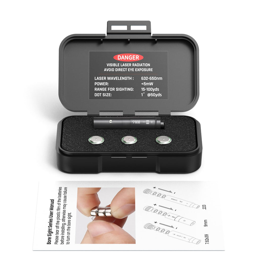 Feyachi Bore Sighting Laser 9mm Red Dot Laser Boresighter for Handgun Pistol with Tail Switch Included