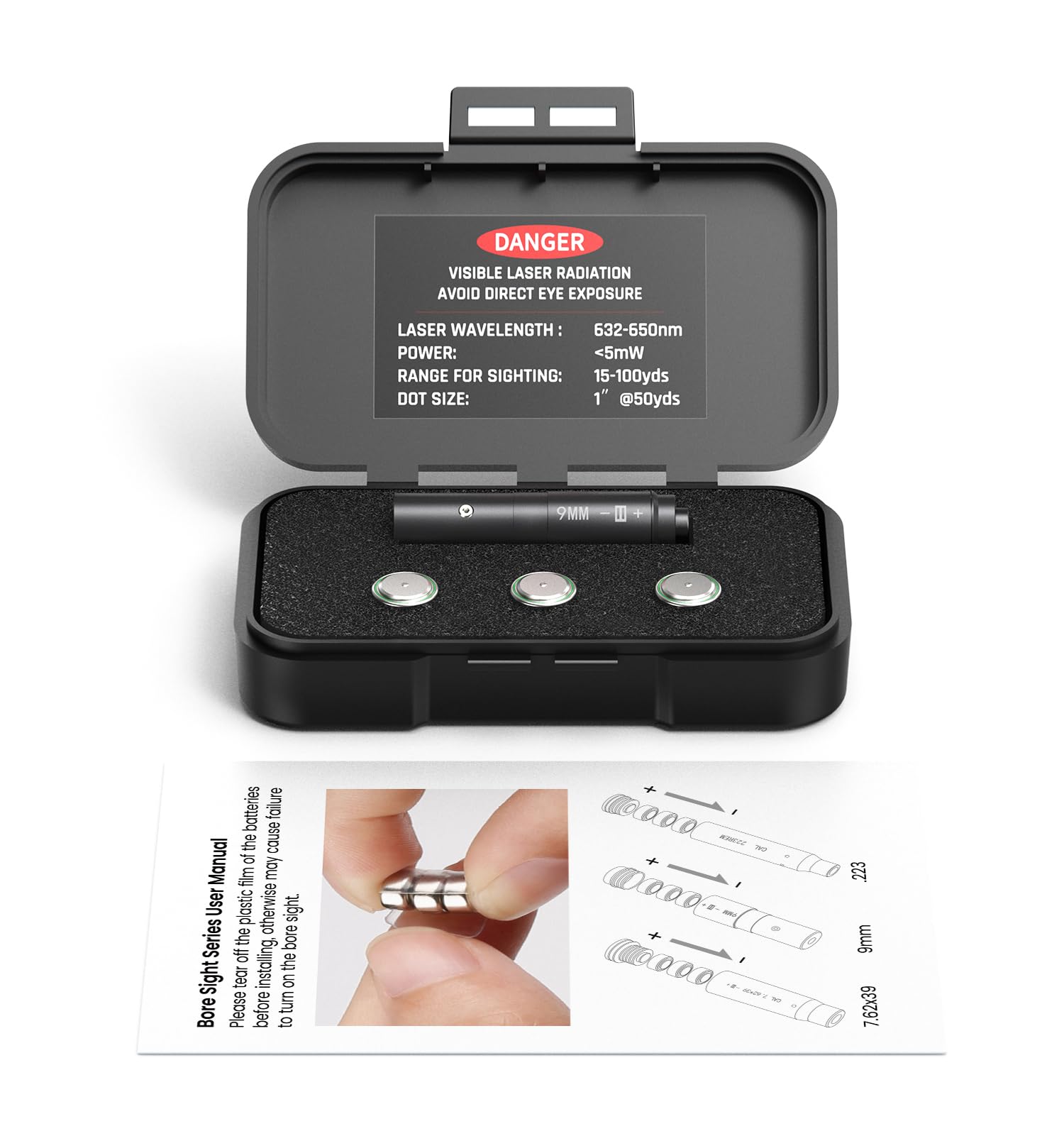 Feyachi Bore Sighting Laser 9mm Red Dot Laser Boresighter for Handgun Pistol with Tail Switch Included