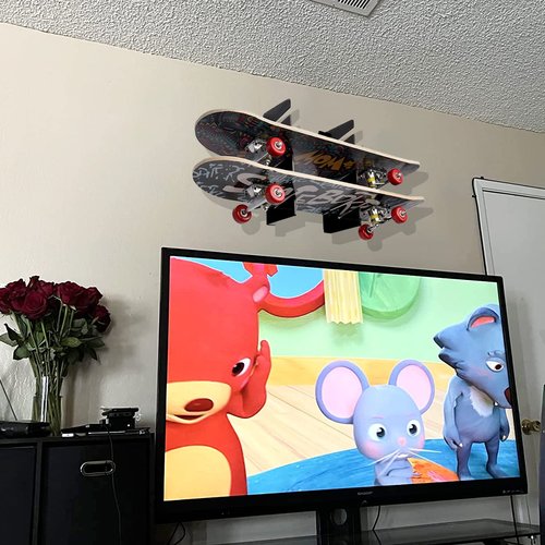 HHUXIUE Wall-Mounted Skateboard Mount - Space-Saving Horizontal Display Rack for Secure Skateboard Storage & Decoration (3 Layers Black)