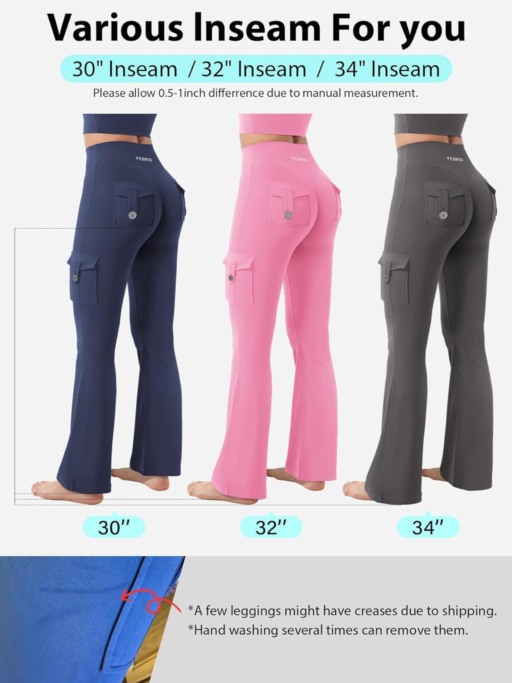 YEOREO CoreFlex Women's High-Waisted Flare Leggings - Hidden Pockets & No Front Seam | Cargo Gym Yoga