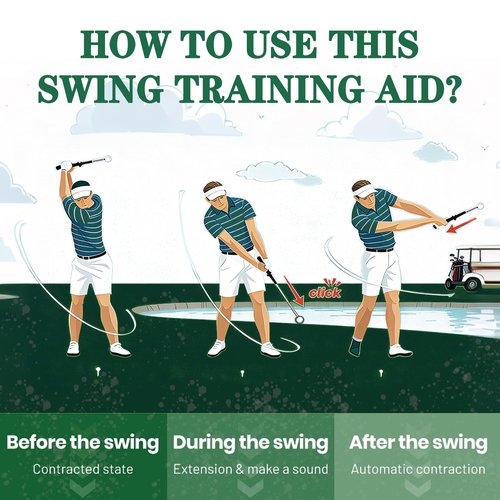 Quewpk Retractable Golf Swing Trainer – Golf Grip Trainer with Arm Band for Right-Handed Golfers, Grip Correction & Swing Click Feedback Training Aid, Indoor & Outdoor Practice, Golf Gifts for Men