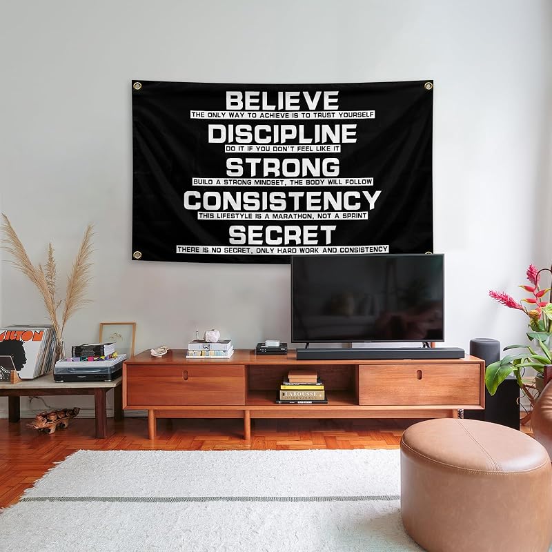 Discipline Motivational Flag 3x5ft with 4 Brass Washers | Dorm, Study, Gym, Office Wall Decor - Variation of THIS listing