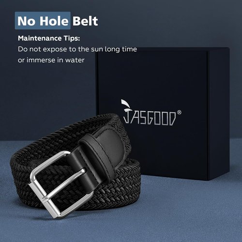 JASGOOD Braided Stretch Belt for Men - Adjustable Elastic Woven Fabric | 1 3/8" Width