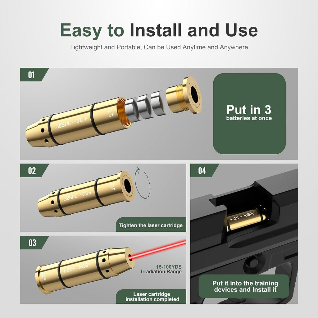 38SPL/.357Mag Laser Training Cartridge - Enhance Dry Fire Practice with 3 Sets of Batteries