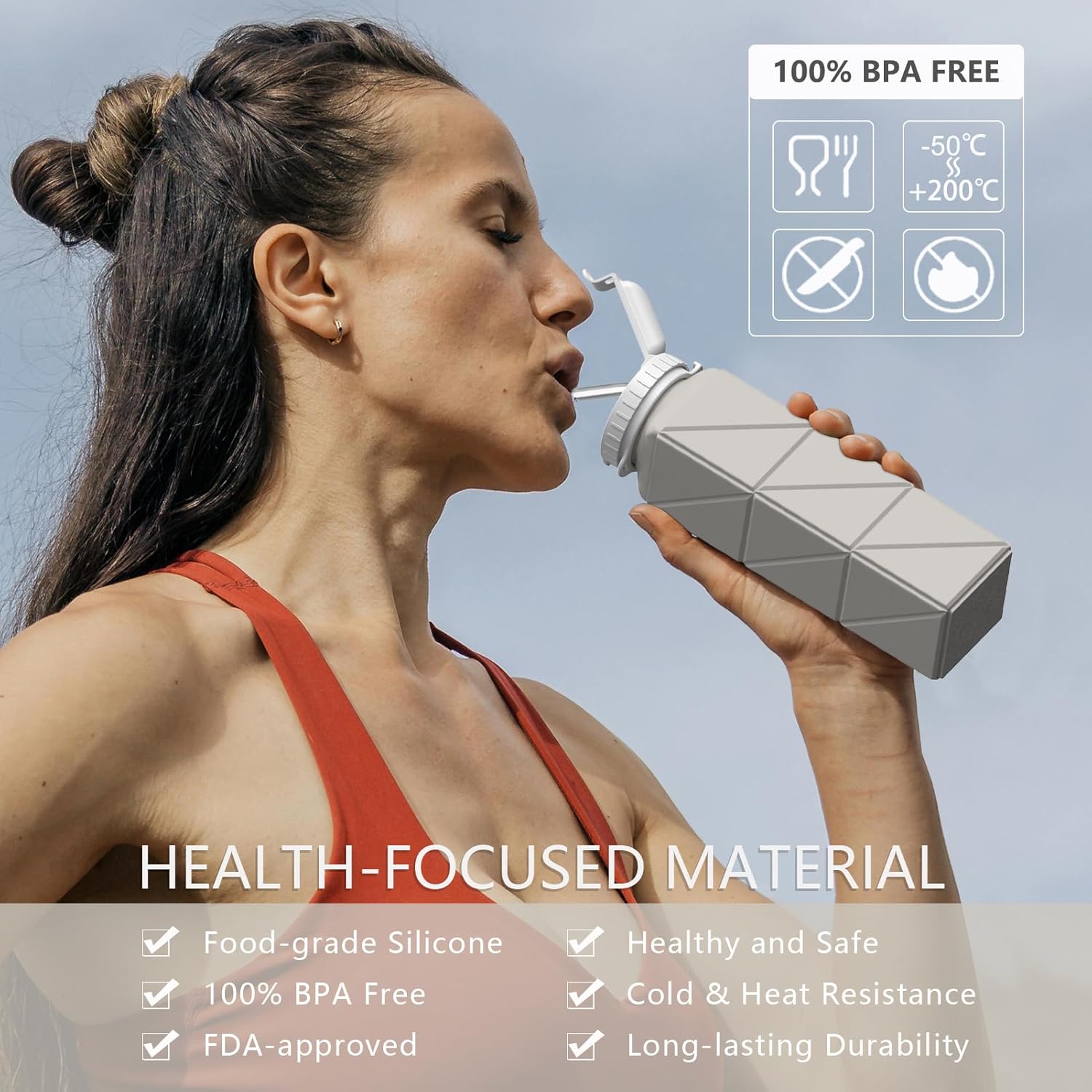 Starlight Collapsible Water Bottle - 20.6oz Silicone, BPA-Free, Leakproof & Portable for Travel, Camping, Yoga