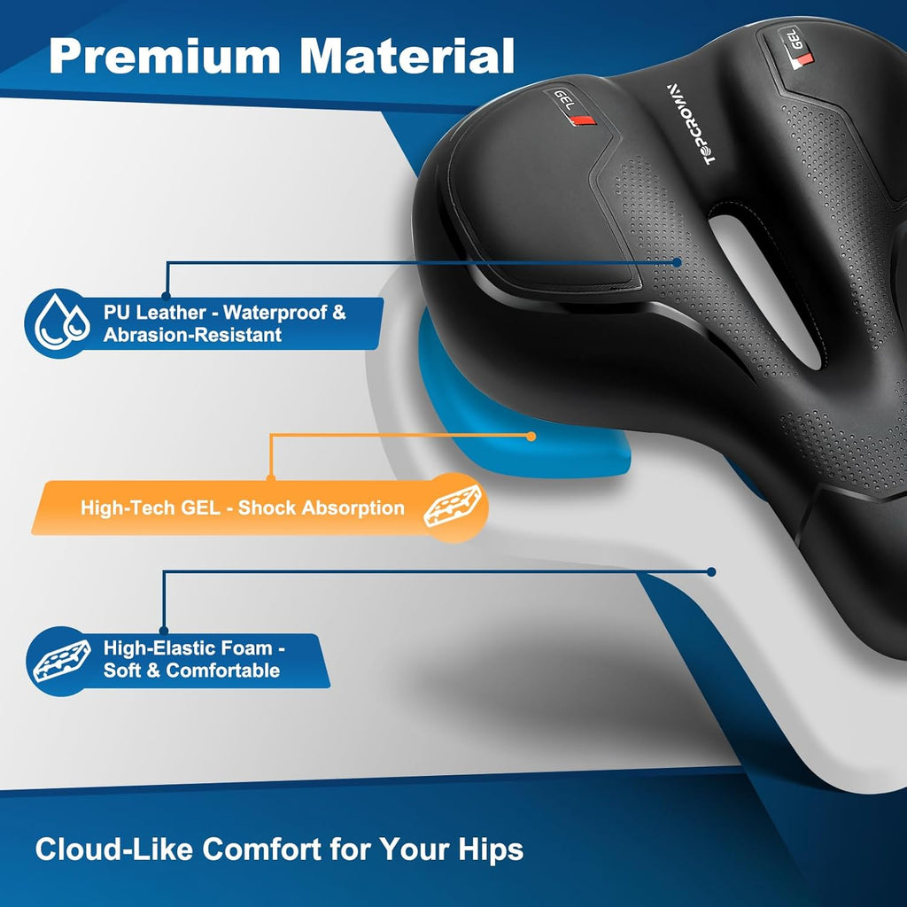 Topcrown Bike Seat - Comfort Wide Bicycle Saddle with Waterproof Design & Memory Foam Cushion | Fits Mountain, Road & Exercise Bikes