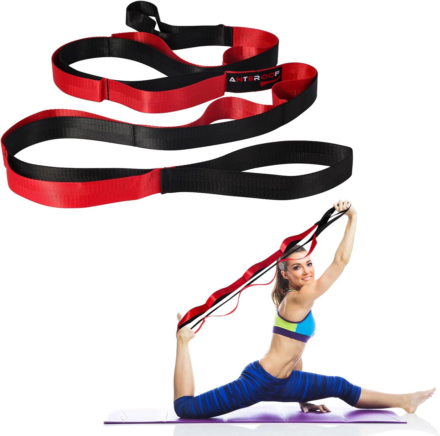 Skiennix Durable Non-Elastic Stretch Strap - 10 Loops for Yoga, Pilates & Physical Therapy | Ideal for Flexibility