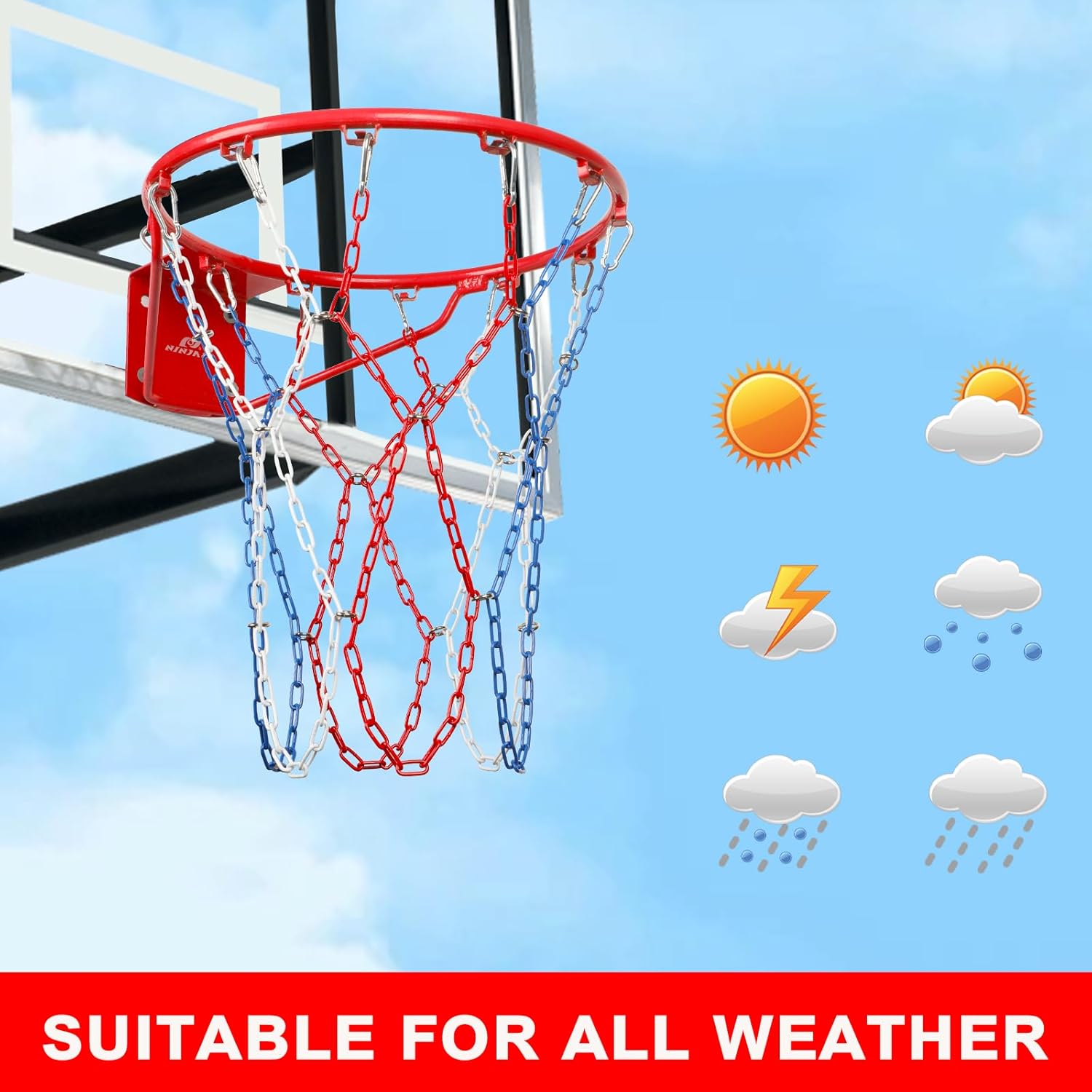 Skiennix Heavy-Duty Basketball Net - Carbon Steel Chain, Anti-Rust Design for Indoor/Outdoor Use | 12 Loops