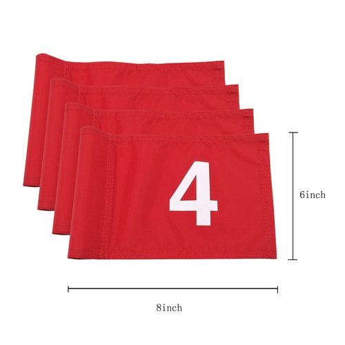 Numbered Solid Golf Flag with Tube Inserted,8” L x 6”H Mini Putting Green Flags for Yard Indoor Outdoor Backyard Garden, 420D Nylon Mini Pin Flags(Red Flags 4 Sets #1,2,3,4)