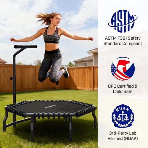 ANCCHEER 50'' Mini Trampoline - Indoor Rebounder for Adults with Bar | 550LBS Capacity Fitness Equipment