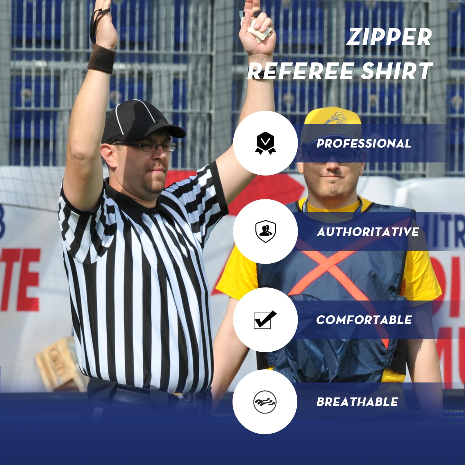 Men’s Referee Shirt Zipper Official Ref Shirt Costume Umpire Jersey for Womens and Mens Basketball Football Halloween Uniform XL