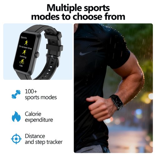 MOLOURK Fitness Tracker with Heart Rate, Sleep Monitor, 100+Sports Modes Smart Watches for Men Women, IP68 Waterproof, Activity & Step Tracker Watch for Android/iOS Phones (Black)