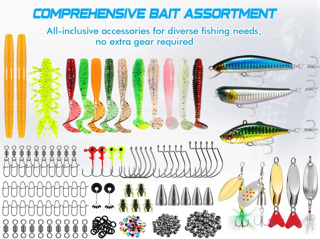 PLUSINNO Fishing Lures Kit - 137Pcs Tackle Box with Crankbaits, Hooks & Weights for Bass Fishing