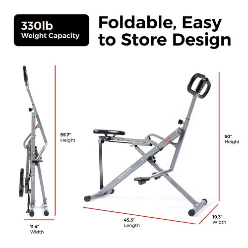 Sunny Health & Fitness Smart Upright Row-N-Ride Exerciser, Squat Assist Trainer for Glutes Workout with Adjustable Resistance, Easy Setup & Foldable, Glute & Leg Exercise Machine- NO. 077S