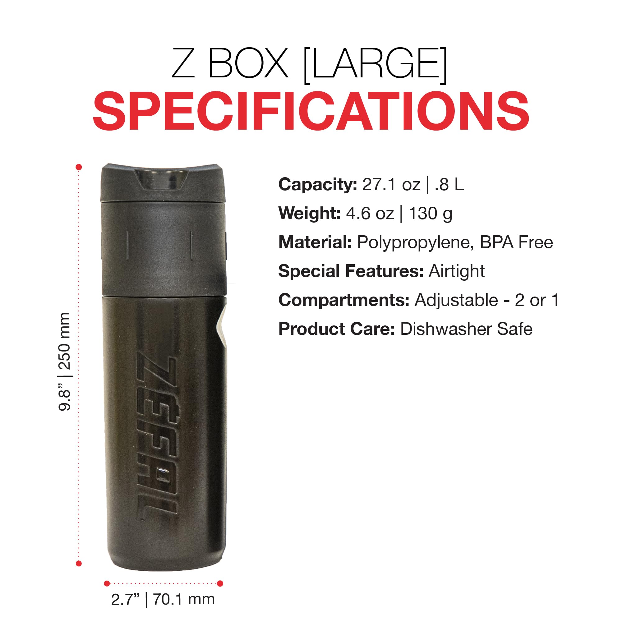 Zefal Z-Box L Tool Storage Box – 0.8L Waterproof Bicycle Tool Capsule for Bottle Cages | Screw Cap Seal, Impact-Resistant Polypropylene Case, Compact Lightweight Design