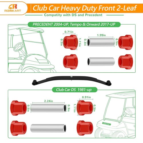RIZINKART Heavy Duty Front 2-Leaf Springs Kit for Club Car Precedent 2004+ / DS 1981+ Golf Cart, Replaces OEM #1012030#1015108 Included Bushings Sleeves and Sleeves