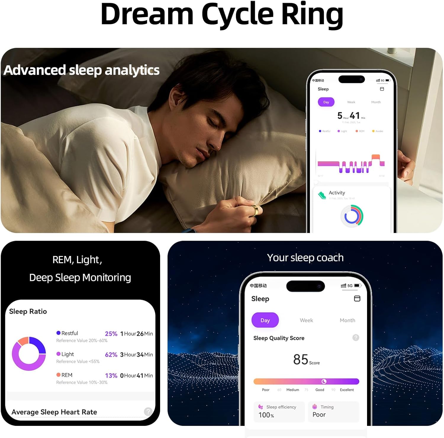 Skiennix Smart Ring - Activity, Sleep & Heart Rate Tracker | IP68 Waterproof, No Subscription Fee, Compatible with iPhone & Android