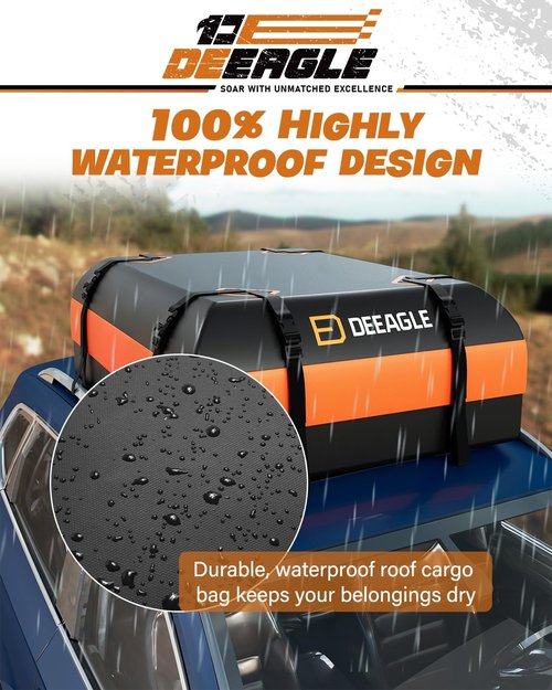 DEEAGLE Rooftop Cargo Carrier - 15 Cubic Feet Waterproof Soft Bag for Vehicles Without Roof Rack | Non-Slip Mat & 8 Straps