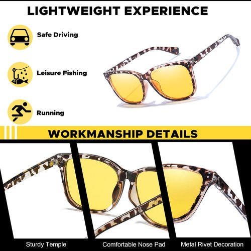 LVIOE Night Driving Glasses for Women Men, Anti Glare Night Vision Glasses Polarized Yellow Lens for Driving, UV400 Protection