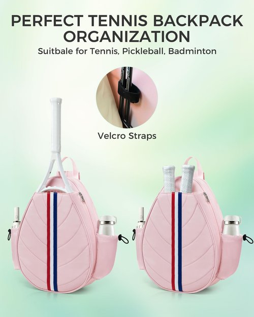 TBTOTRA Tennis Bag, Water Resistant Tennis Backpack for Women Men, Quilted Crossbody Sling Design for Tennis, Pickleball, Badminton Rackets, Pink