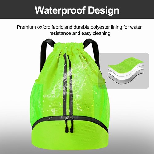 Hoedia Sports Drawstring Backpack - Waterproof Gym Bag with Shoe Compartment | Green