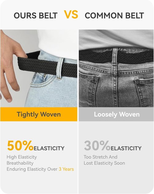 CHAOREN Mens Belt - Braided Stretch Golf Belt for Comfortable Fit | Perfect for Casual Shorts & Jeans