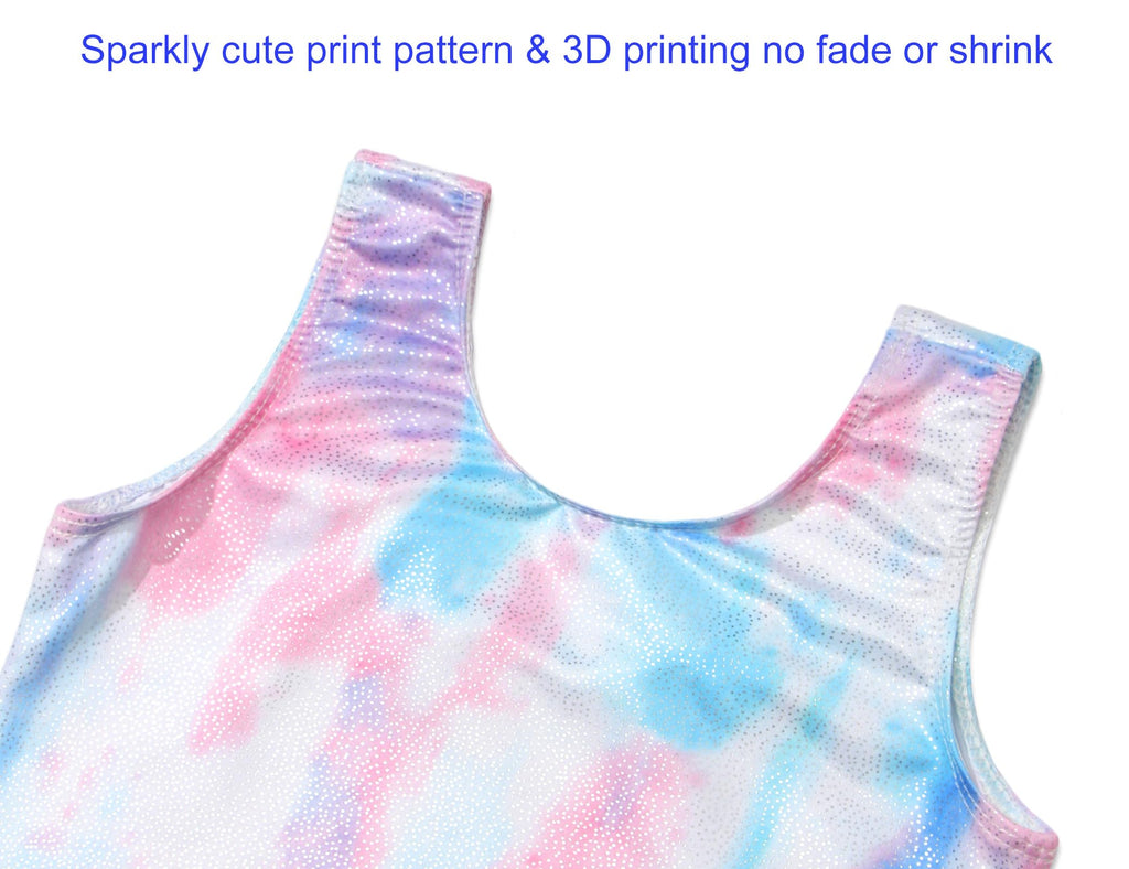 Domusgo Gymnastics Leotards for Girls Size 8 9 Years Old Sparkle Tie Dye White One Piece Sleeveless Unitard