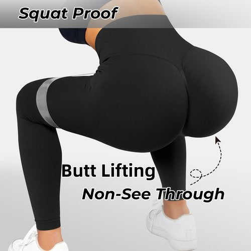 Butt Lifting Gym Workout Leggings for Women Tummy Control High Waisted Scrunch Butt Seamless Impact Sports Yoga Pants Black-M