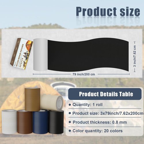 Cahomo Nylon Repair Patch Tape - Self-Adhesive Fabric for Tents, Jackets & Gear | 3x79 Inch Black