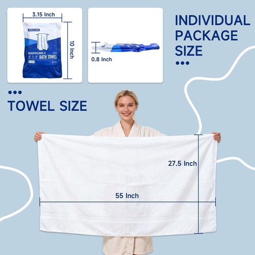 ANKEXIN Disposable Bath Towels 6 Pack, 55" x 27.5" Thick Large Travel Towels Sets, Individually Wrapped, Portable Towels for Travel, Spa, Camping, Hotel Use