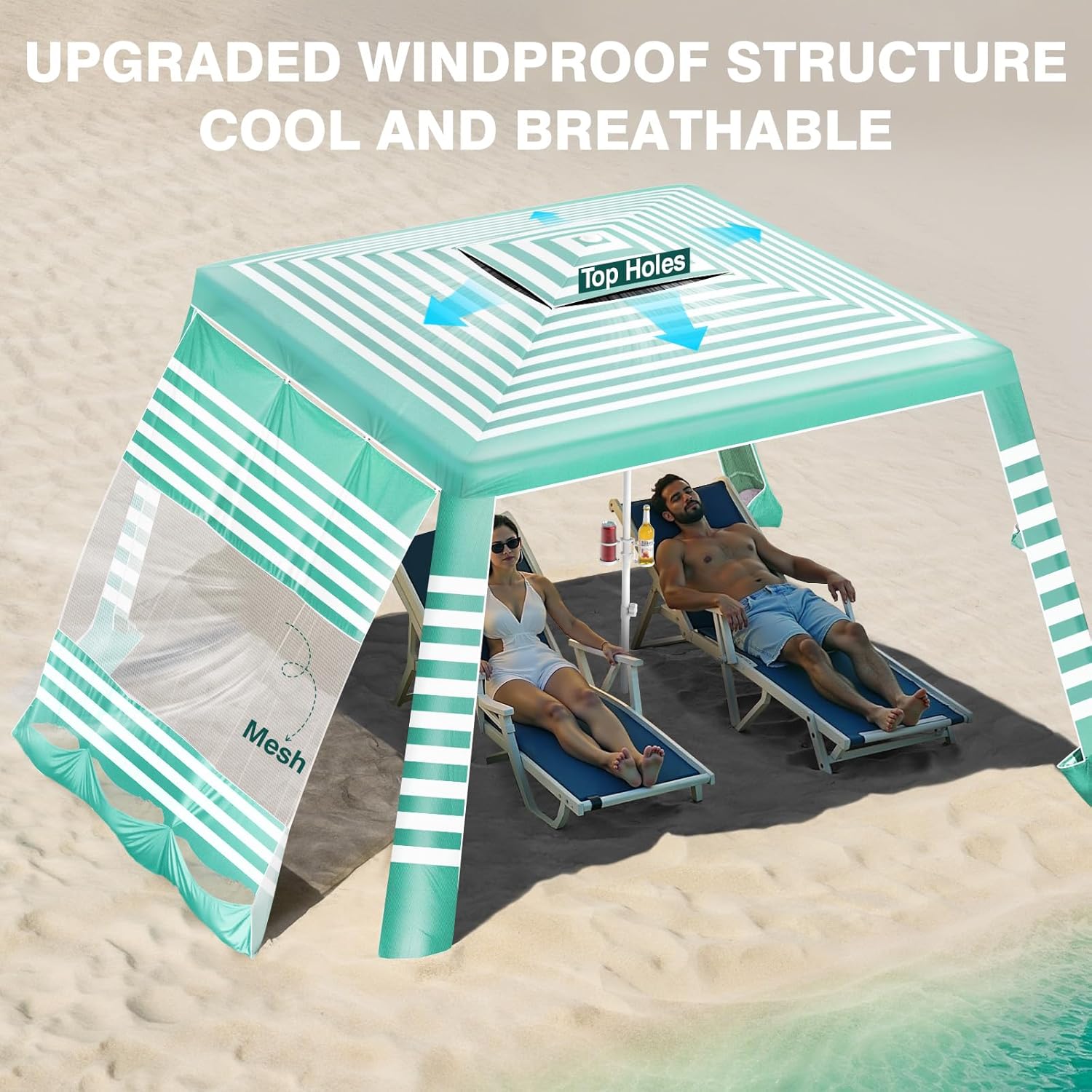 Rhino Valley Beach Tent - 8x8 FT UPF50+ Sun Protection | Easy Setup & Wind Resistant Canopy - Green/White