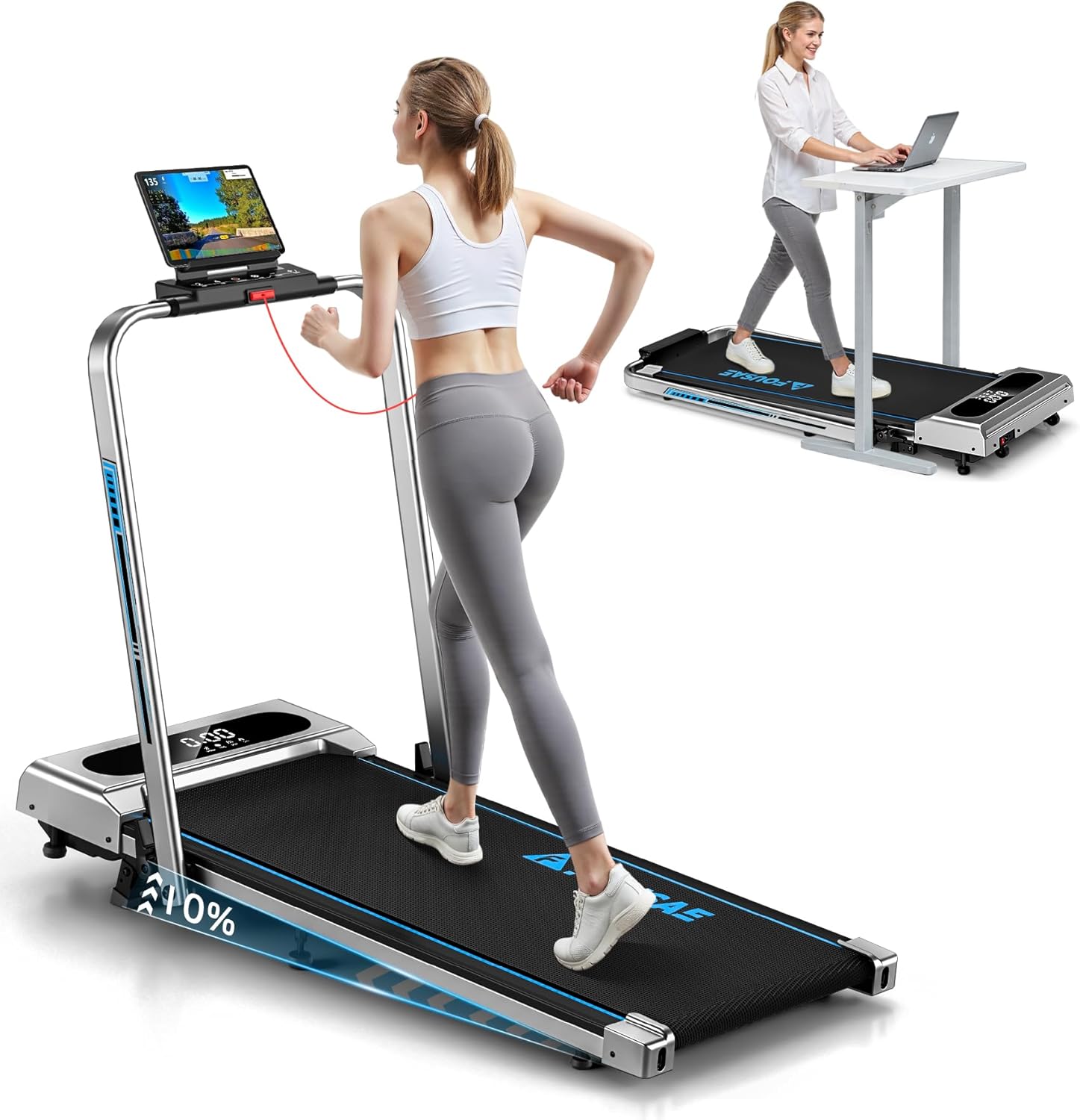 Walking Pad Treadmill - 6.2MPH Under Desk Design with 10% Incline | 350LBS Capacity, Remote Control & 12 HIIT Programs
