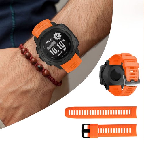 GERSIK Compatible with Garmin Watch Bands, Soft Silicone Strap Sport Wristband Compatible with Garmin Instinct 2/Instinct Esports/Solar/Tide/Tactical GPS Smartwatch, Orange