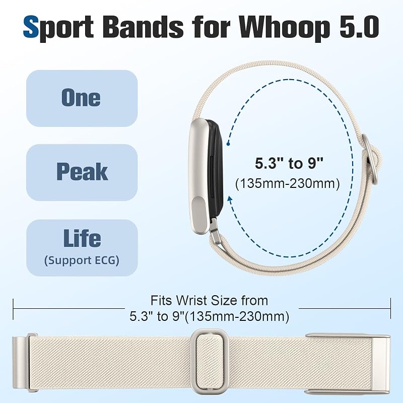 Whoop 5.0 Band Nylon Strap – Starlight Variation, Breathable Adjustable Solo Loop