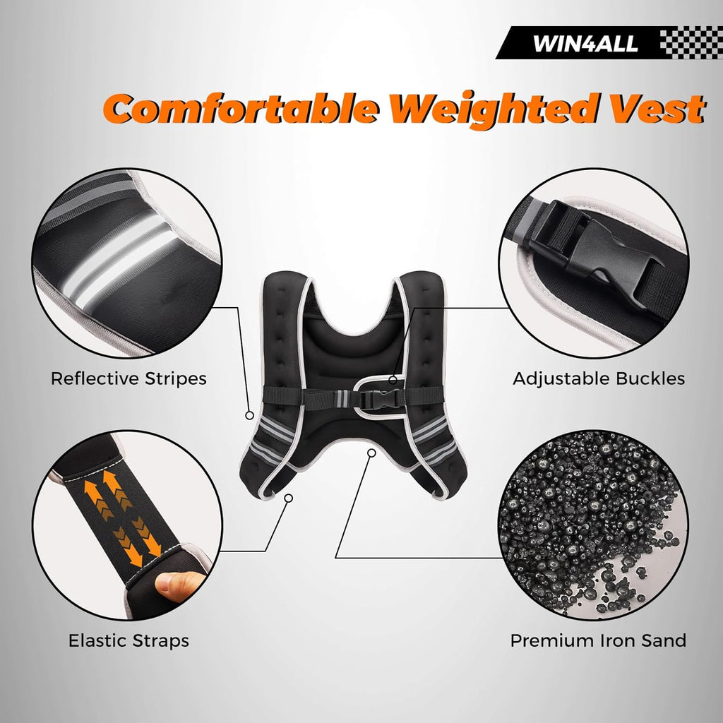 WIN4ALL Adjustable Weighted Vest for Women - 6lb to 20lb for Walking, Strength Training & Fitness | Black