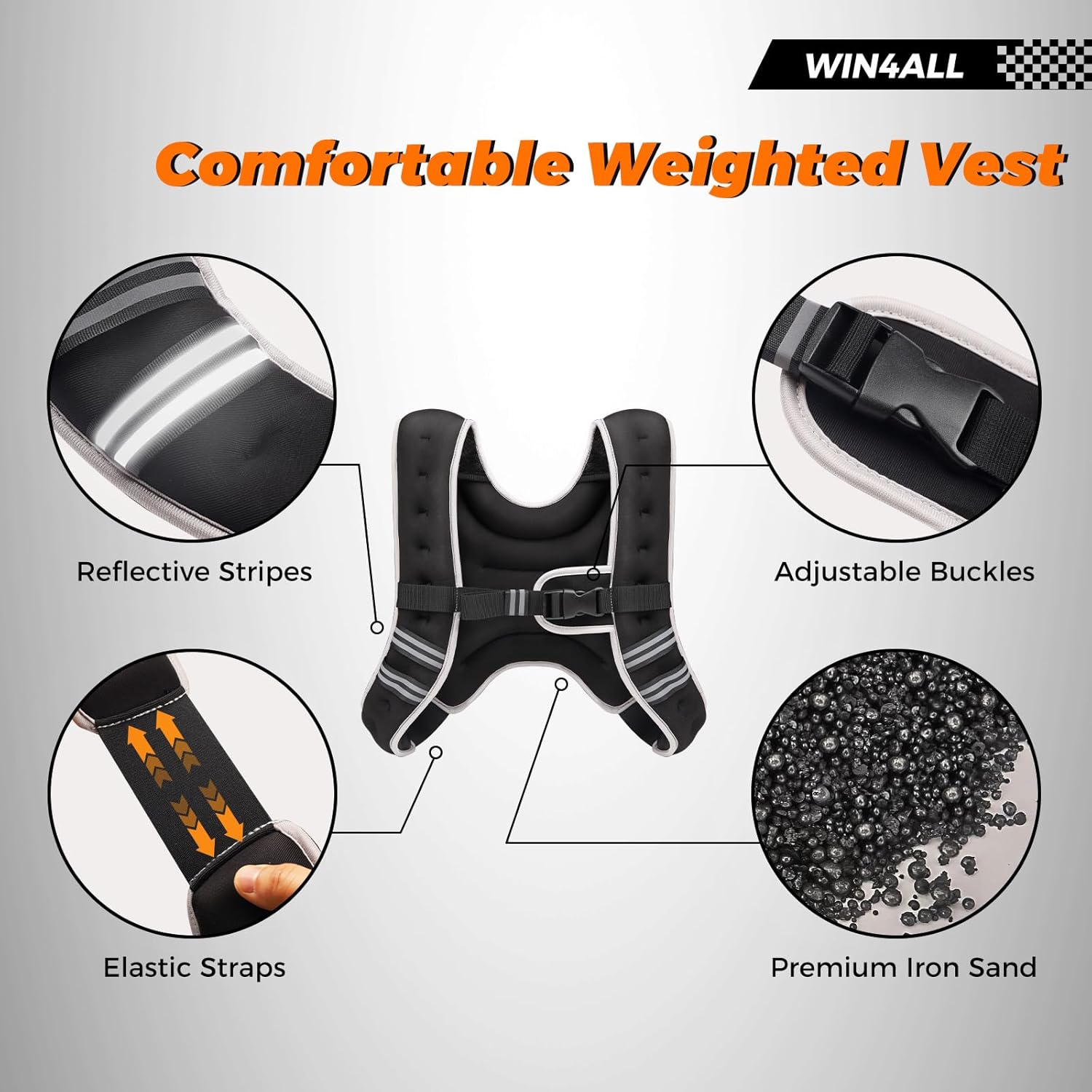 WIN4ALL Adjustable Weighted Vest for Women - 6lb to 20lb for Walking, Strength Training & Fitness | Black