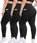 Skiennix Plus Size Leggings - High Waisted Tummy Control with Pockets | Soft Black Yoga Pants (3 Pack)