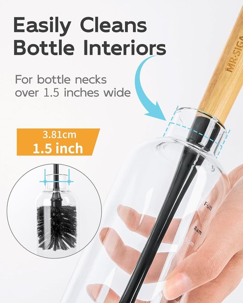 MR.SIGA Water Bottle Brush - Long Handle Cleaning Tool for Glasses & Baby Bottles | 2 Pack, Black