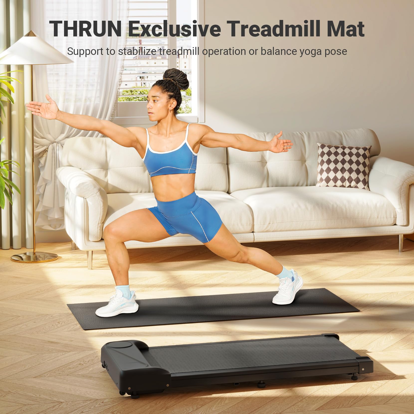 THERUN Home Gym Treadmill Exercise Bike Mat Non-Slip, Workout Mat Thick, Heavy-Duty Floor Mat for Fitness and Yoga, Medium